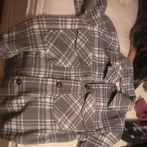 Gray Plaid Button-Up Jacket